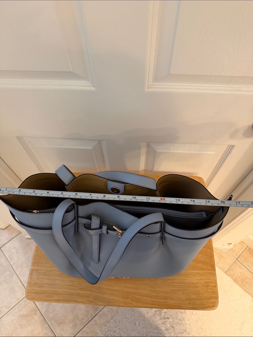 Michael Kors Periwinkle Blue Pebbled Leather Tote with Belt Detail - Picture 13 of 15